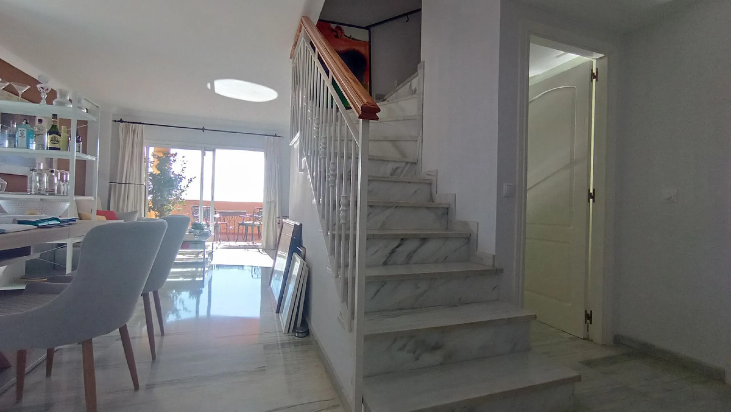 Stunning terraces with sea and mountain views. Over 60 square meters of covered and uncovered terraces. Immaculate two-story penthouse. Built-in interior staircase provides access to the upper level. The ground floor comprises two bedrooms and two full ba