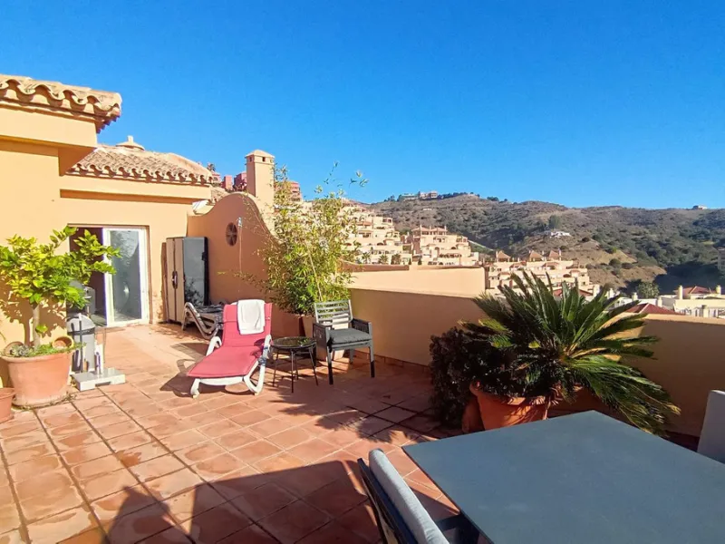 Stunning terraces with sea and mountain views. Over 60 square meters of covered and uncovered terraces. Immaculate two-story penthouse. Built-in interior staircase provides access to the upper level. The ground floor comprises two bedrooms and two full ba