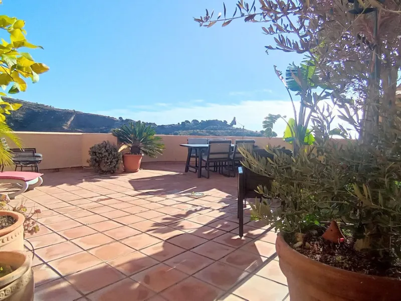 Stunning terraces with sea and mountain views. Over 60 square meters of covered and uncovered terraces. Immaculate two-story penthouse. Built-in interior staircase provides access to the upper level. The ground floor comprises two bedrooms and two full ba