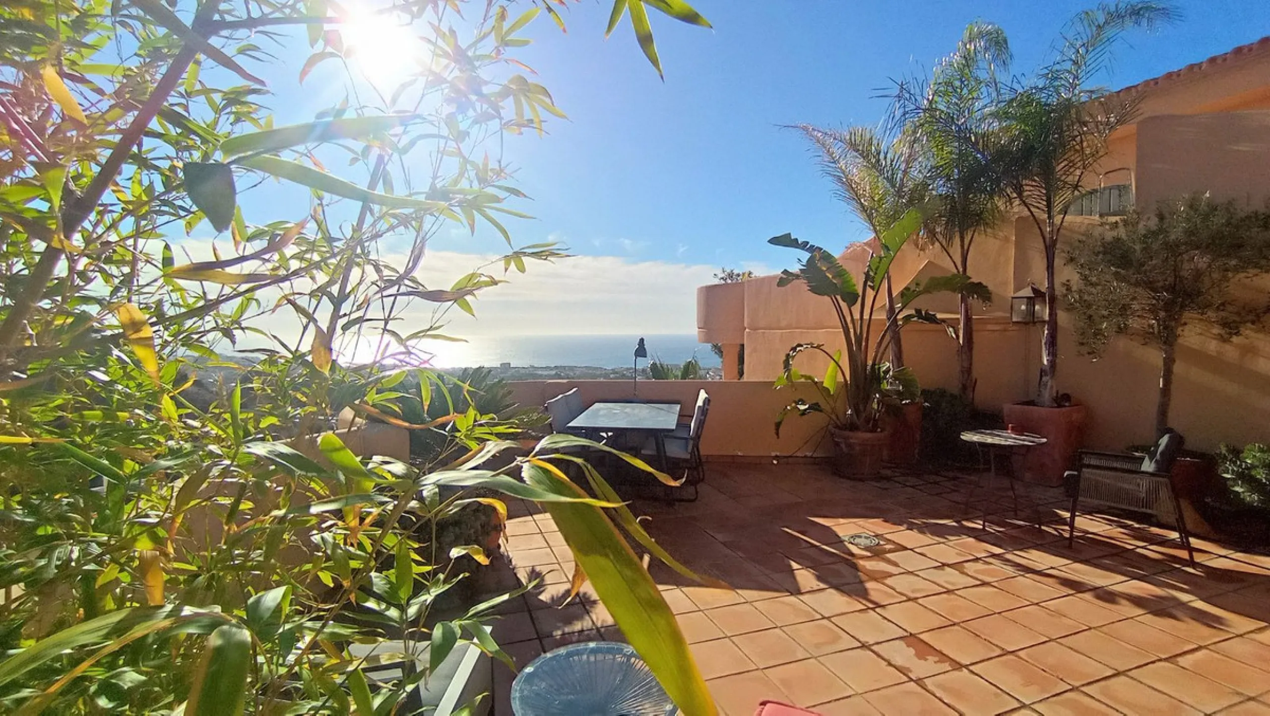 Stunning terraces with sea and mountain views. Over 60 square meters of covered and uncovered terraces. Immaculate two-story penthouse. Built-in interior staircase provides access to the upper level. The ground floor comprises two bedrooms and two full ba