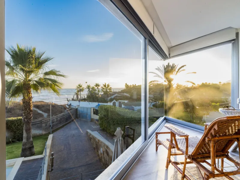 In one of the most sought-after locations along Marbella's coastline, this spectacular contemporary villa rises literally on the sand, offering a truly unique and unrivalled beachfront living experience.
