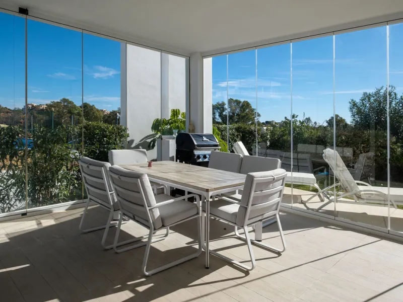 Discover the perfect blend of modern luxury and tranquility in this beautifully renovated 3-bedroom ground-floor apartment located in the prestigious Atalaya Hills. Offering breathtaking views over lush gardens, this stunning corner unit provides exceptio