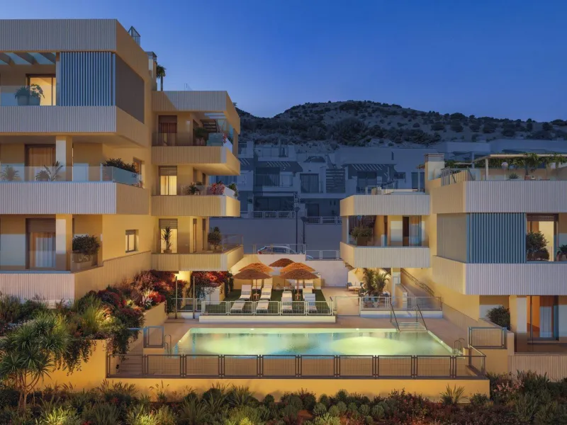 New Build Apartments for Sale in Benalmádena Pueblo Costa del Sol& & Modern Residential Development just 3 km from beach& This exclusive new build development offers 70 contemporary homes with 2 and 3 bedrooms, each featuring 2 full bathrooms and