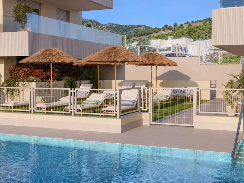 New Build Apartments for Sale in Benalmádena Pueblo Costa del Sol& & Modern Residential Development just 3 km from beach& This exclusive new build development offers 70 contemporary homes with 2 and 3 bedrooms, each featuring 2 full bathrooms and