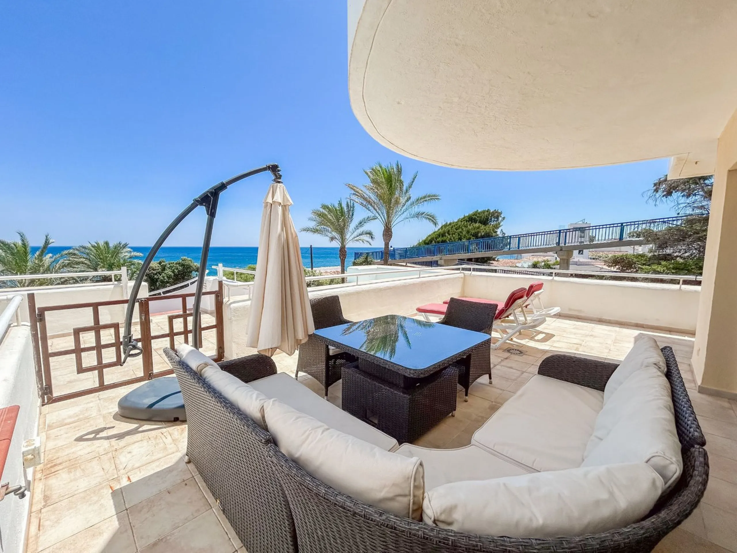 Unique beachfront opportunity located in the sought-after area of Buenas Noches, Estepona, this frontline beach apartment offers direct access to the Mediterranean and uninterrupted panoramic sea views. The property features two spacious bedrooms and two 