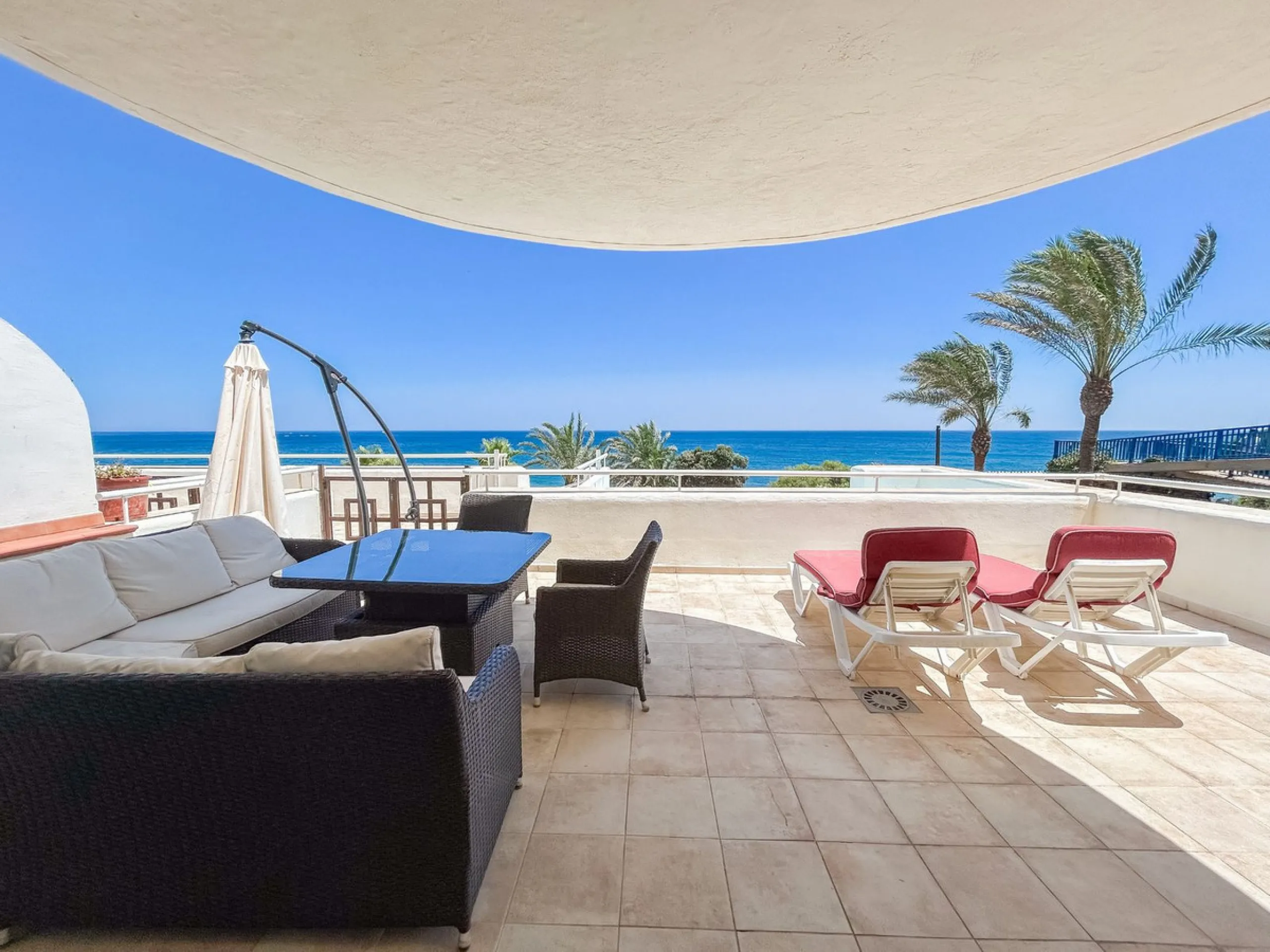 Unique beachfront opportunity located in the sought-after area of Buenas Noches, Estepona, this frontline beach apartment offers direct access to the Mediterranean and uninterrupted panoramic sea views. The property features two spacious bedrooms and two 