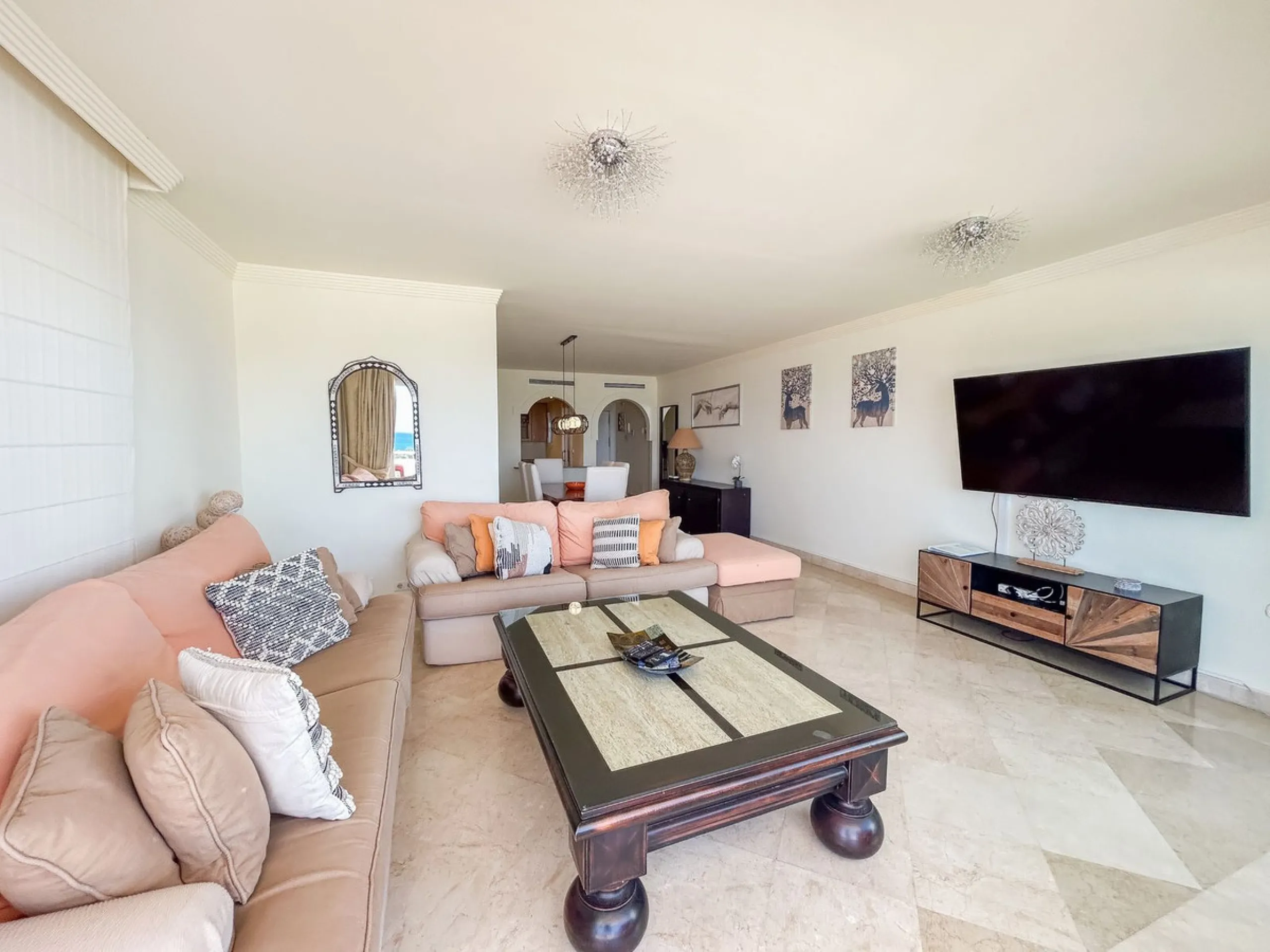 Unique beachfront opportunity located in the sought-after area of Buenas Noches, Estepona, this frontline beach apartment offers direct access to the Mediterranean and uninterrupted panoramic sea views. The property features two spacious bedrooms and two 