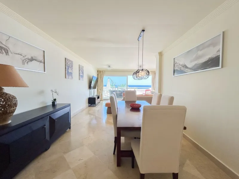 Unique beachfront opportunity located in the sought-after area of Buenas Noches, Estepona, this frontline beach apartment offers direct access to the Mediterranean and uninterrupted panoramic sea views. The property features two spacious bedrooms and two 
