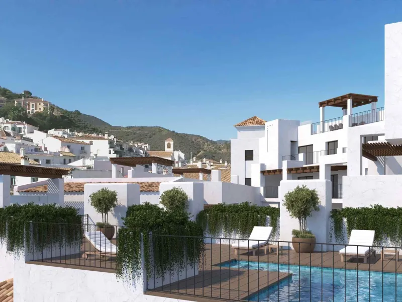 New-Build Apartments and Penthouses for Sale in the Heart of Benahavís, Costa del Sol& & Exclusive Residential in a Privileged Location& Located in the charming Andalusian village of Benahavís, this new residential complex consists of 28 contempo