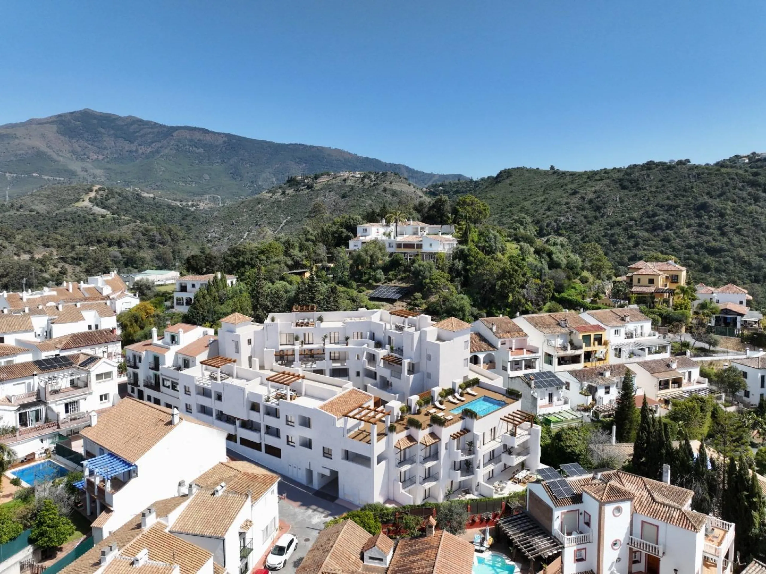 New-Build Apartments and Penthouses for Sale in the Heart of Benahavís, Costa del Sol& & Exclusive Residential in a Privileged Location& Located in the charming Andalusian village of Benahavís, this new residential complex consists of 28 contempo
