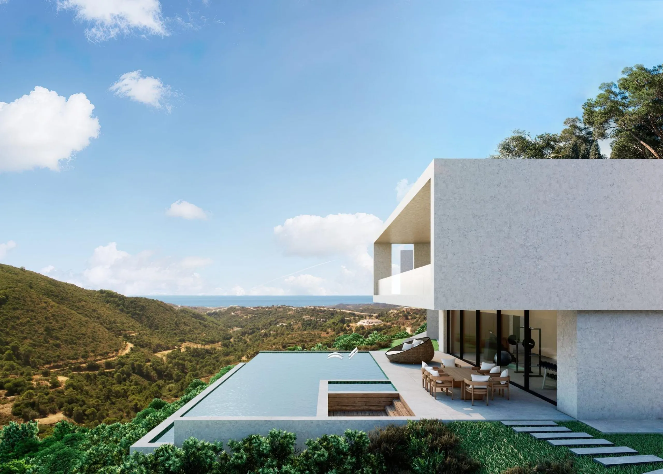 Newly built luxury villa in Monte Mayor, Benahavís: nature, privacy and sea views& & Exclusive contemporary villa in the heart of the Monte Mayor valley& This exceptional newly built villa in Monte Mayor, located in the hills of Benahavís, offers