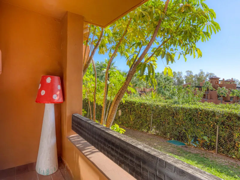Elegant ground-floor apartment located in one of the most exclusive and peaceful developments in Nueva Andalucía. This carefully maintained property offers the perfect blend of comfort, privacy, and Mediterranean charm. It features two spacious bedrooms a