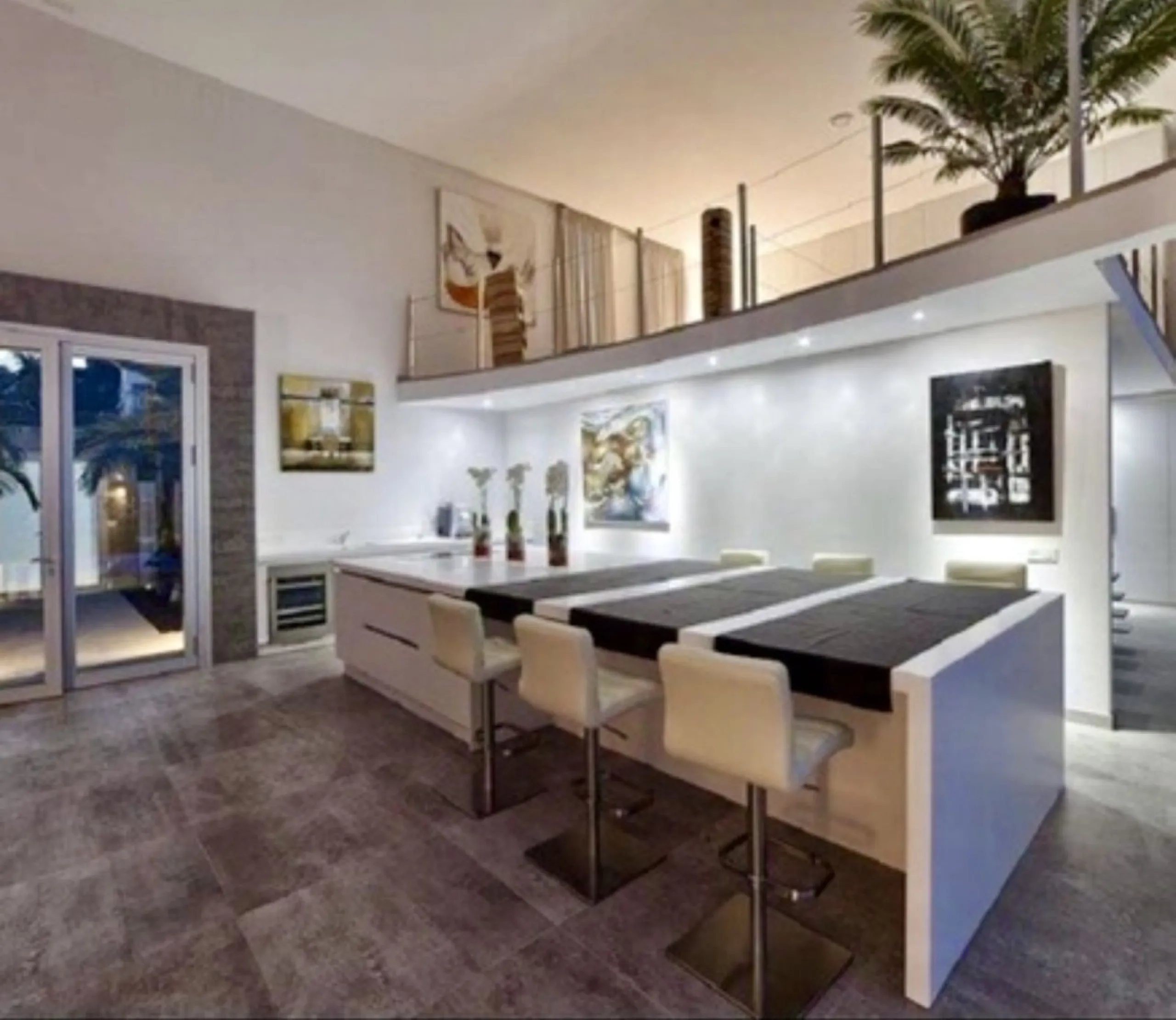 Amazing views from a super, ultra modern house with double height ceilings.