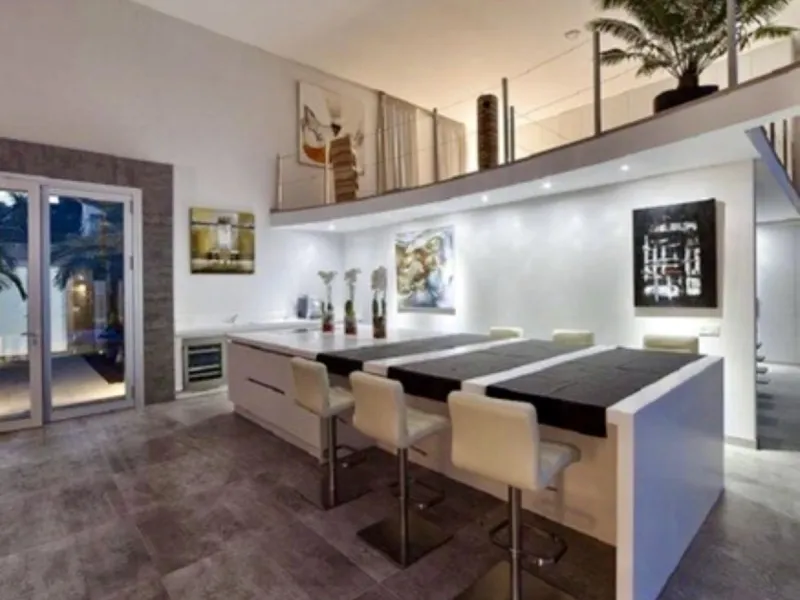 Amazing views from a super, ultra modern house with double height ceilings.