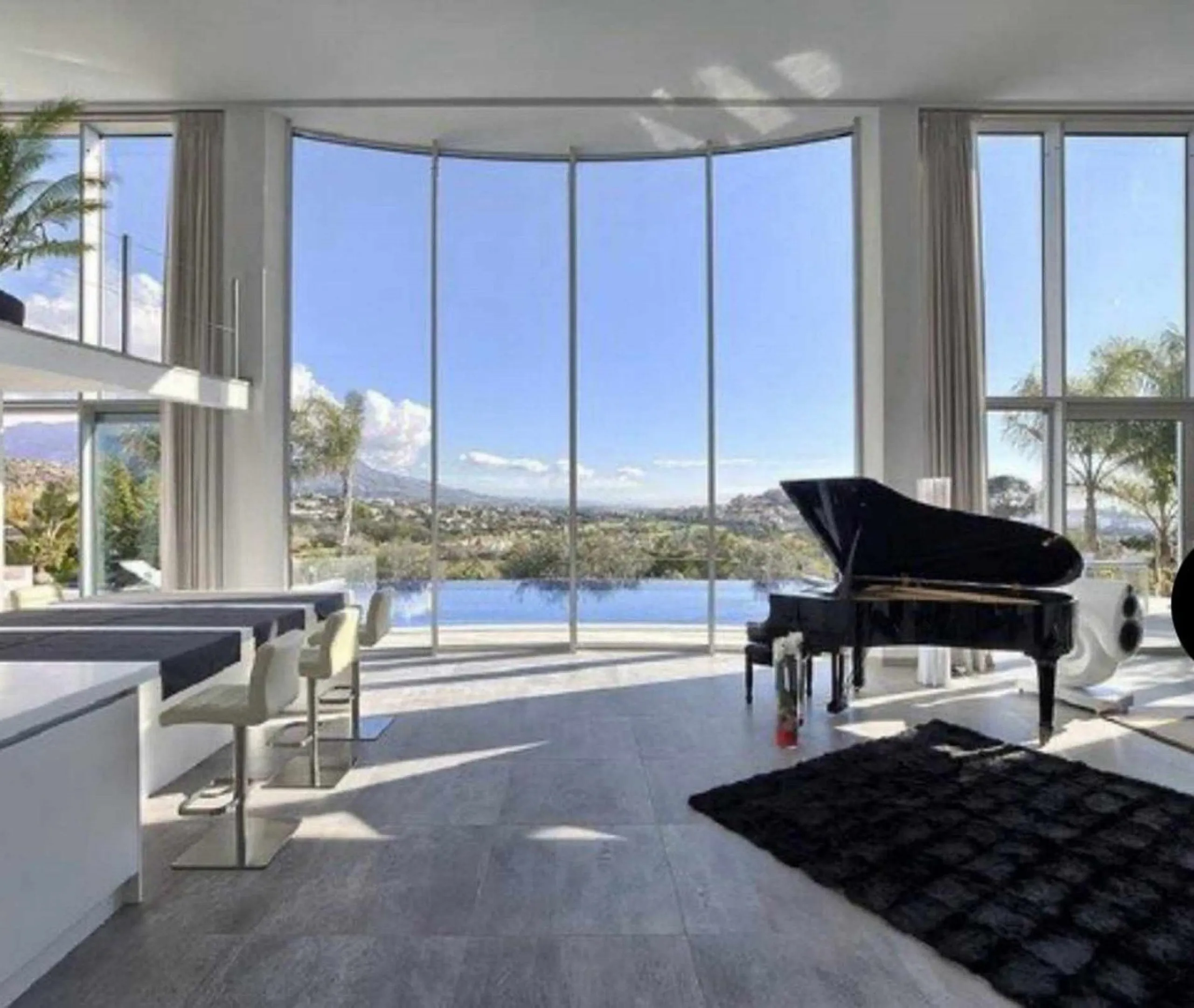 Amazing views from a super, ultra modern house with double height ceilings.