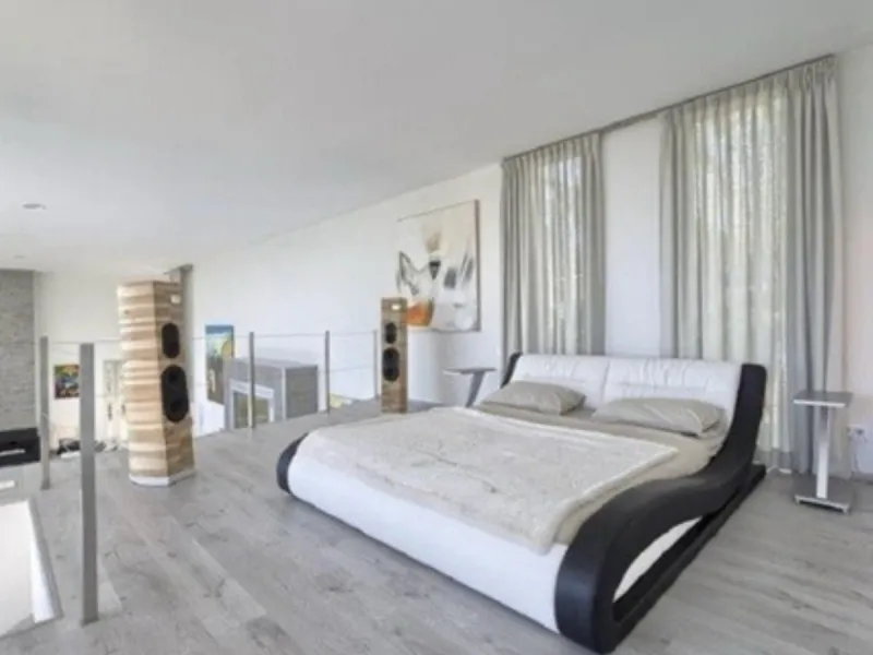Amazing views from a super, ultra modern house with double height ceilings.