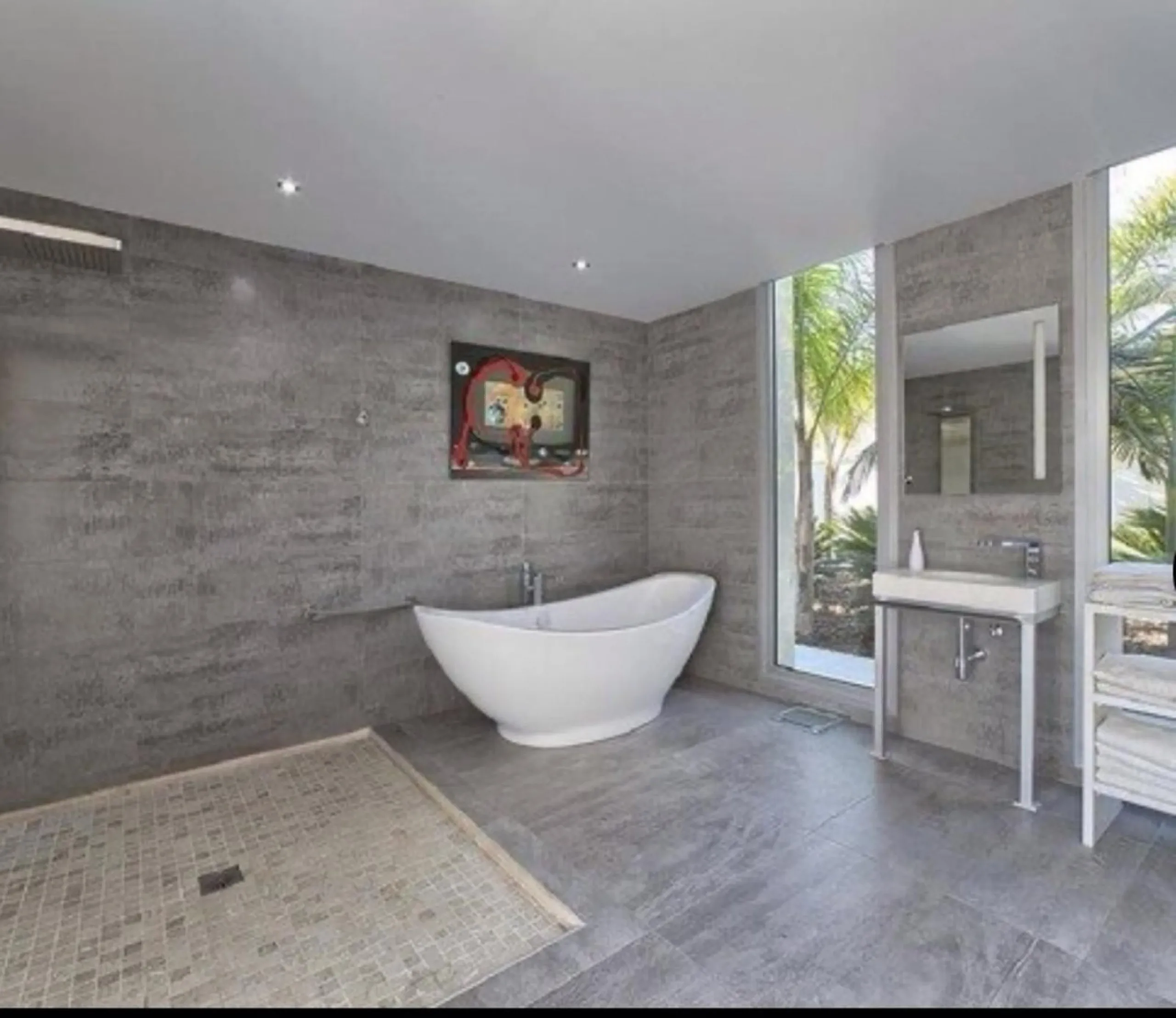 Amazing views from a super, ultra modern house with double height ceilings.