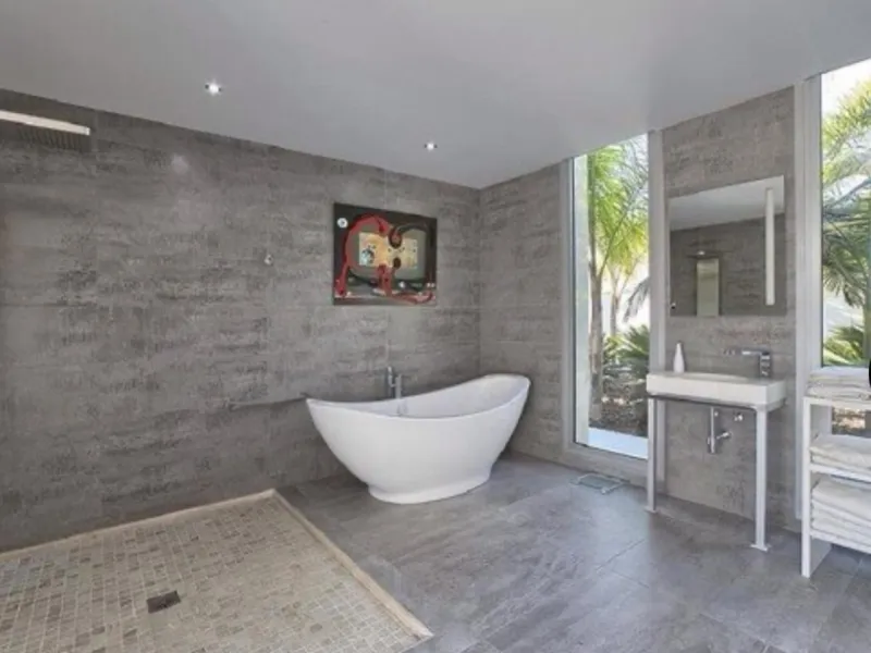 Amazing views from a super, ultra modern house with double height ceilings.