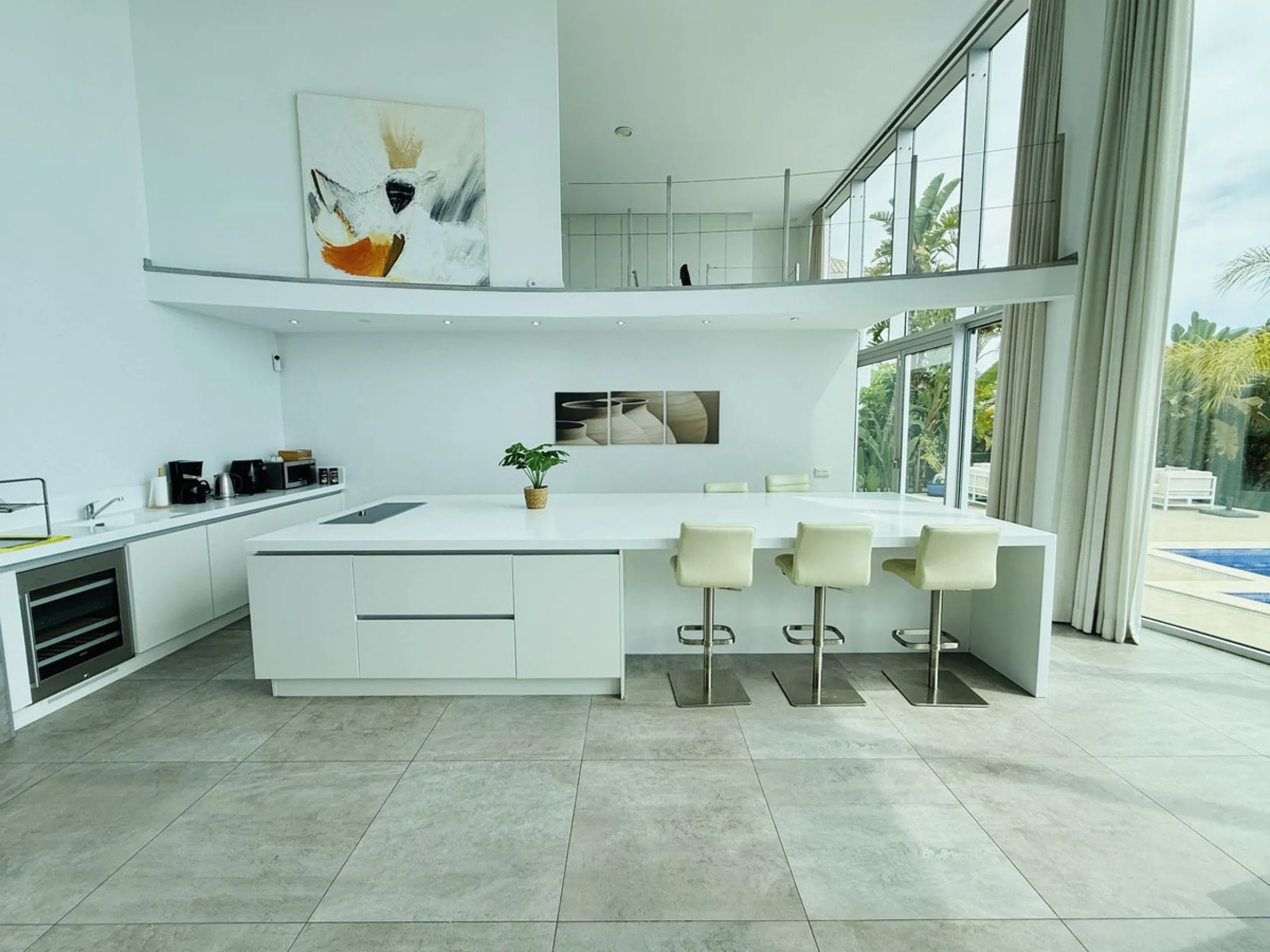 Amazing views from a super, ultra modern house with double height ceilings.