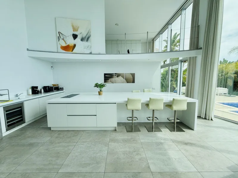 Amazing views from a super, ultra modern house with double height ceilings.