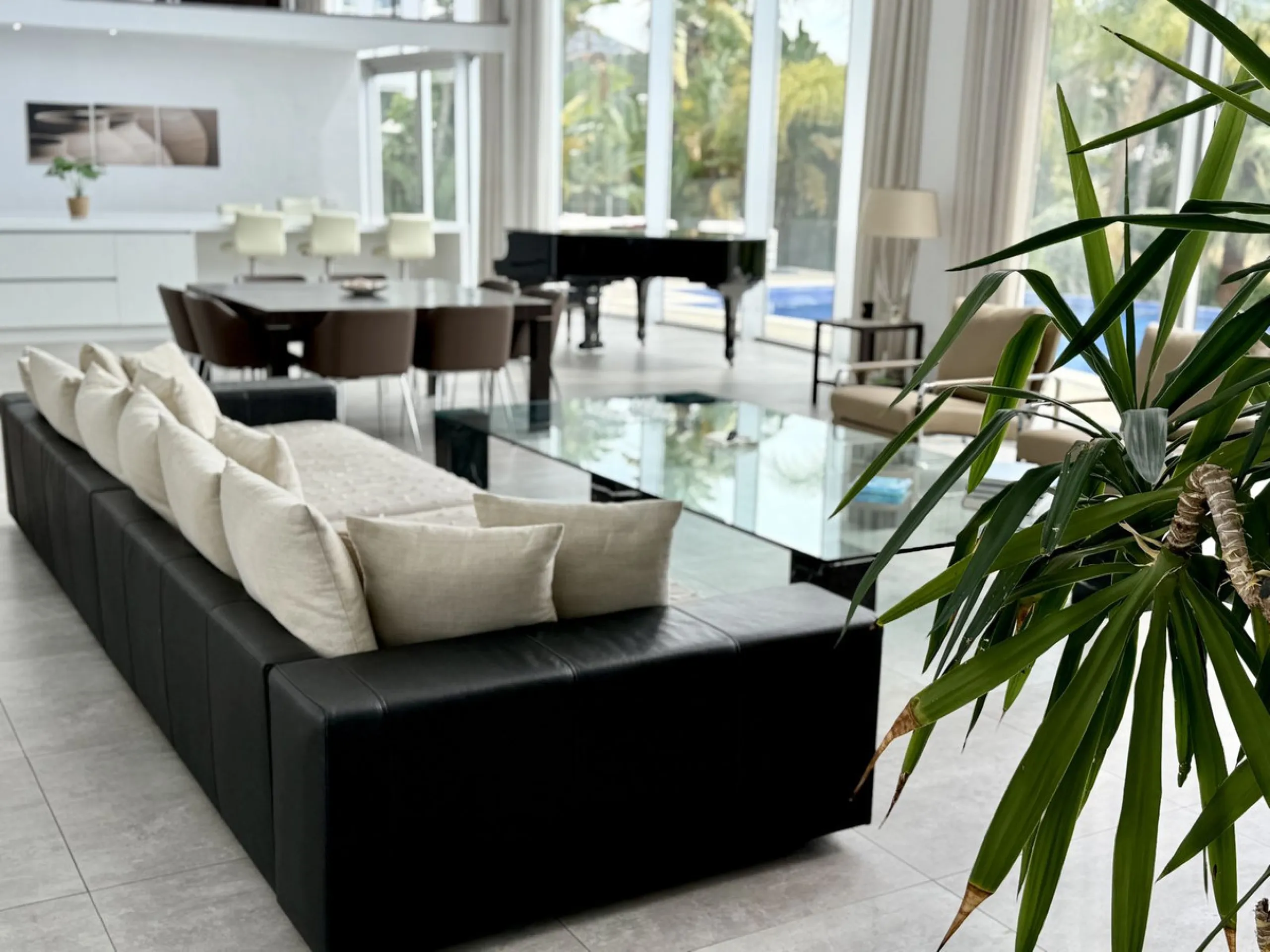 Amazing views from a super, ultra modern house with double height ceilings.