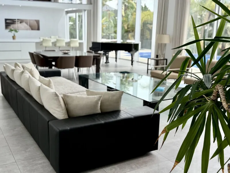 Amazing views from a super, ultra modern house with double height ceilings.