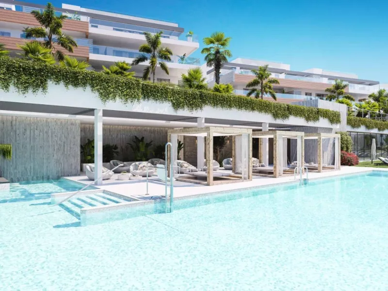 Innovative and elegant residential of 2 and 3-bedroom homes with large windows and extensive terraces to enjoy stunning sea views. Ground floor apartments with garden and private swimming pool, and penthouses with solarium with the option of incorporating