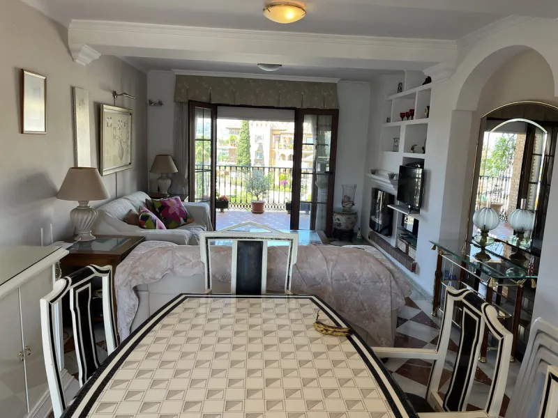 Welcome to this unique property situated in one of the most be beautiful complex on the Costa del Sol, Puebla Aida.  As you walk in you will find a landing leading onto the kitchen and a large living area with two terraces.  On this same landing there are