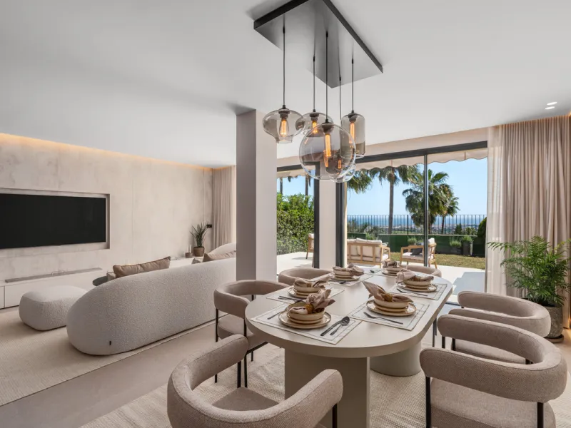 Maison Vue is a meticulously renovated three-level townhouse for sale located in the secure, well-maintained community of La Quinta Hills in Benahavís. Fully renovated in 2024, this property showcases a seamless blend of Mediterranean tranquility and Scan