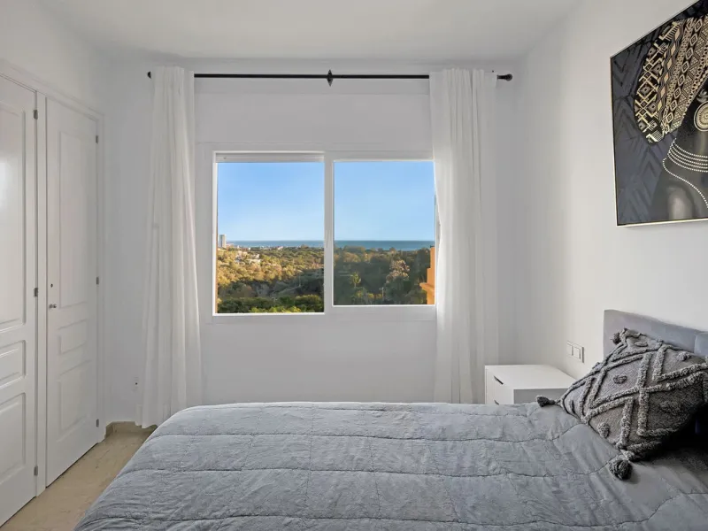 Located in the sought-after Elviria Hills community, this well-positioned 2-bedroom, 2-bathroom apartment offers stunning panoramic sea views and a full south-facing orientation. Situated in one of the best blocks of the development, this home provides a 