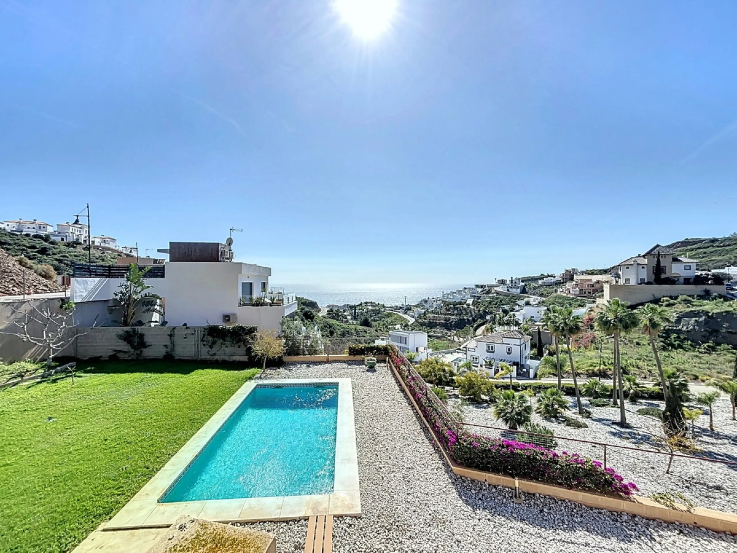 This luxurious Mediterranean villa in Torrox, Málaga, is spread across two floors and offers breathtaking sea views. The property is designed with sustainability in mind and is a true zero-energy home, maintaining a comfortable temperature year-round than