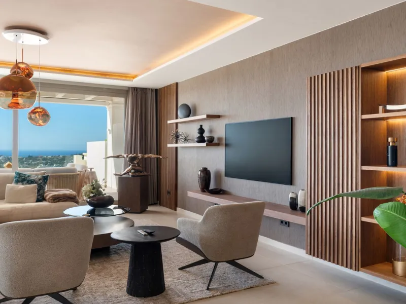 This stunning 2-bedroom, 2-bathroom penthouse is located in the newly built luxury complex, Nine Lions Residences. Set within an exclusive gated community, the apartment offers breathtaking panoramic views of the Mediterranean Sea. Designed for modern com