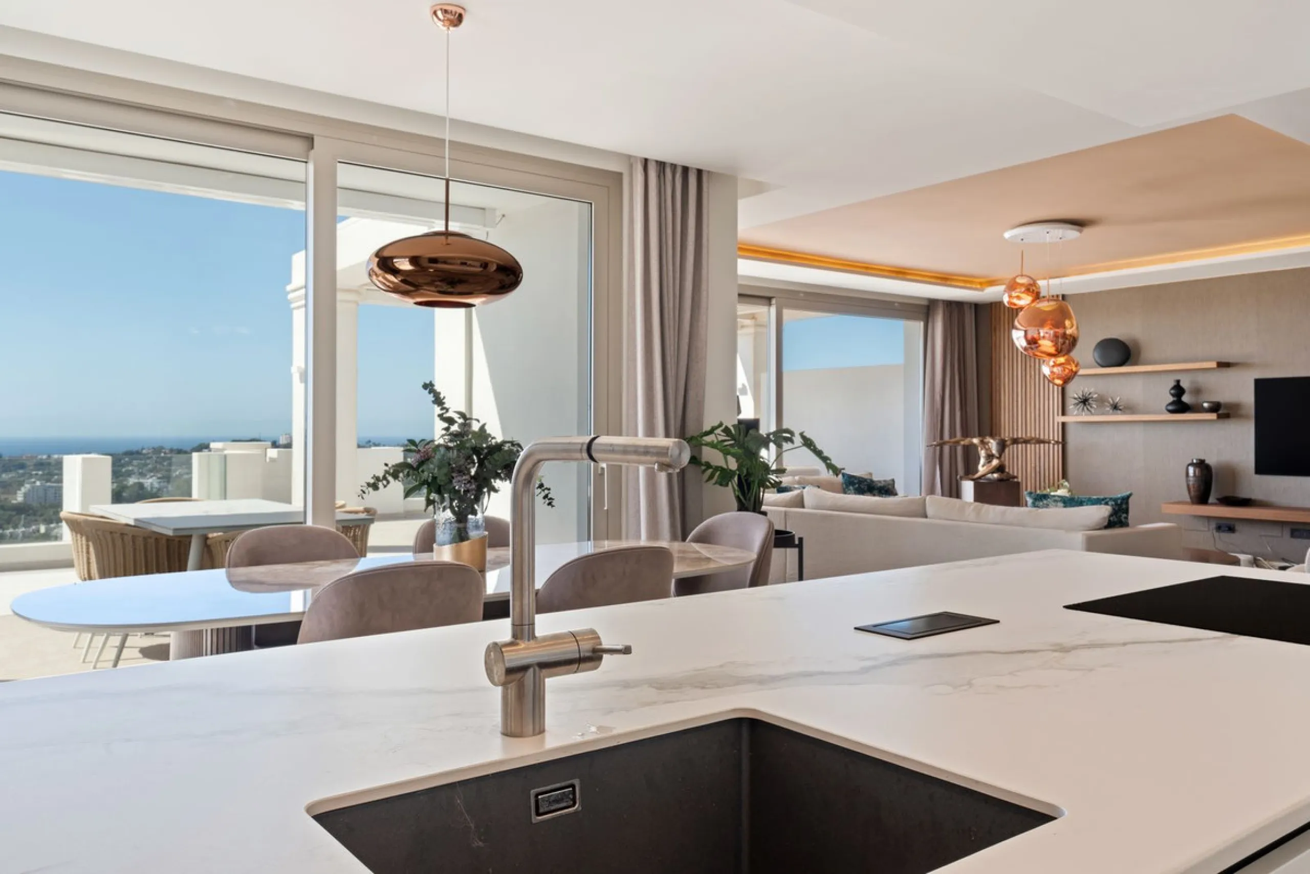 This stunning 2-bedroom, 2-bathroom penthouse is located in the newly built luxury complex, Nine Lions Residences. Set within an exclusive gated community, the apartment offers breathtaking panoramic views of the Mediterranean Sea. Designed for modern com
