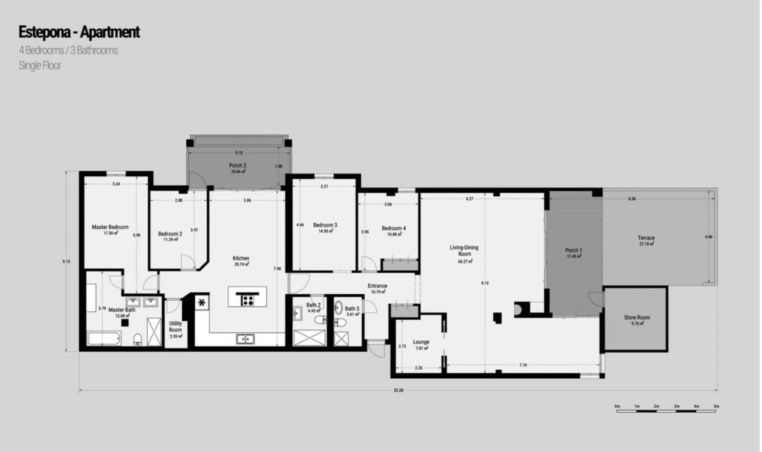 Fantastic 4 bedroom apartement with panoramic sea and mountain views,very private many facilities such as sauna gym 24 security and reception walking distance to