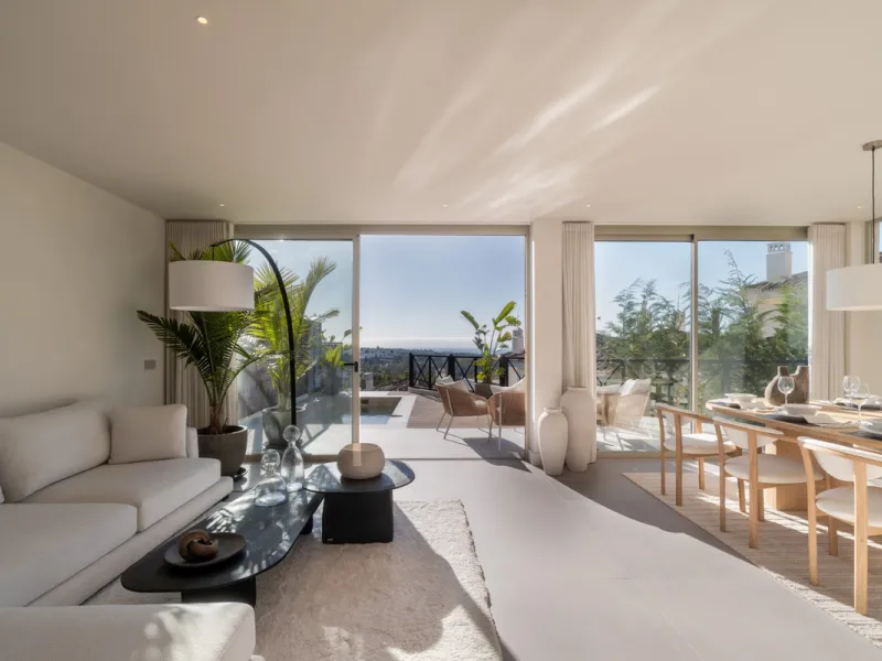This exquisite 3-bedroom ground-floor apartment in Nueva Andalucía, Marbella, epitomizes modern luxury and comfort. Recently renovated to the highest standards, the property features an open-plan living and dining area, perfectly designed for seamless ent