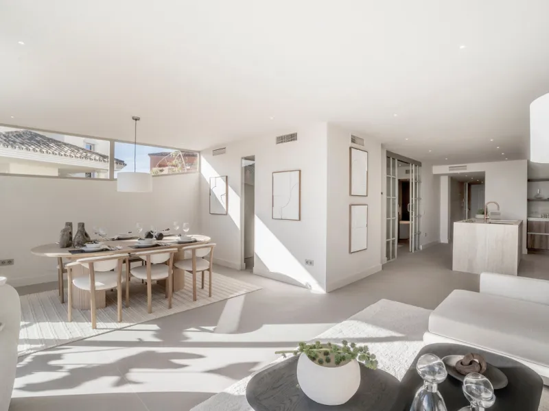 This exquisite 3-bedroom ground-floor apartment in Nueva Andalucía, Marbella, epitomizes modern luxury and comfort. Recently renovated to the highest standards, the property features an open-plan living and dining area, perfectly designed for seamless ent
