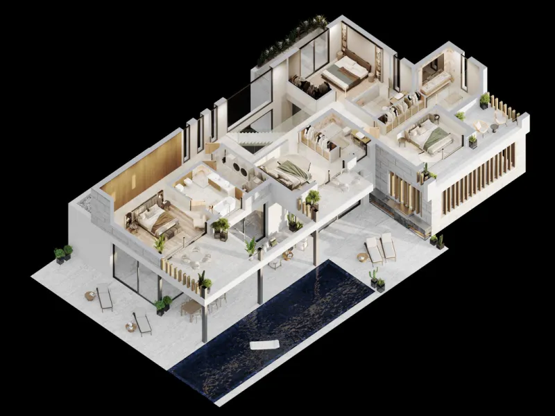 Designed for those who value space, privacy, and understated elegance, this exceptional villa sits on a private plot of 1,041.19 m² in one of the most desirable enclaves of the New Golden Mile.