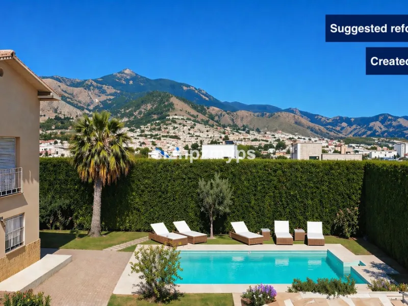 Large villa with private pool in a sunny location overlooking Nerja! Welcome to this large villa of 300 sqm which houses, in addition to the main house, a separate studio and a guest apartment. The main house consists of four bedrooms, three bathrooms and