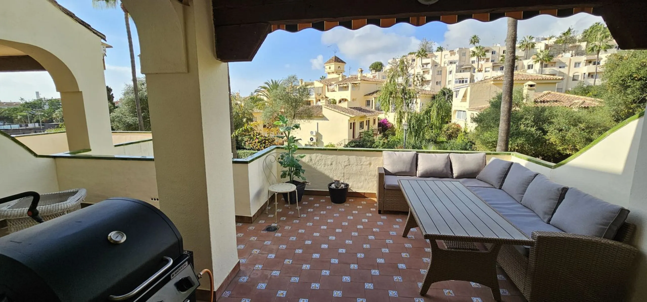 It is located in a beautiful residential area close to everything. The property has very well maintained gardens and a communal swimming pool. The beach, restaurants, supermarkets… All amenities are within walking distance.
