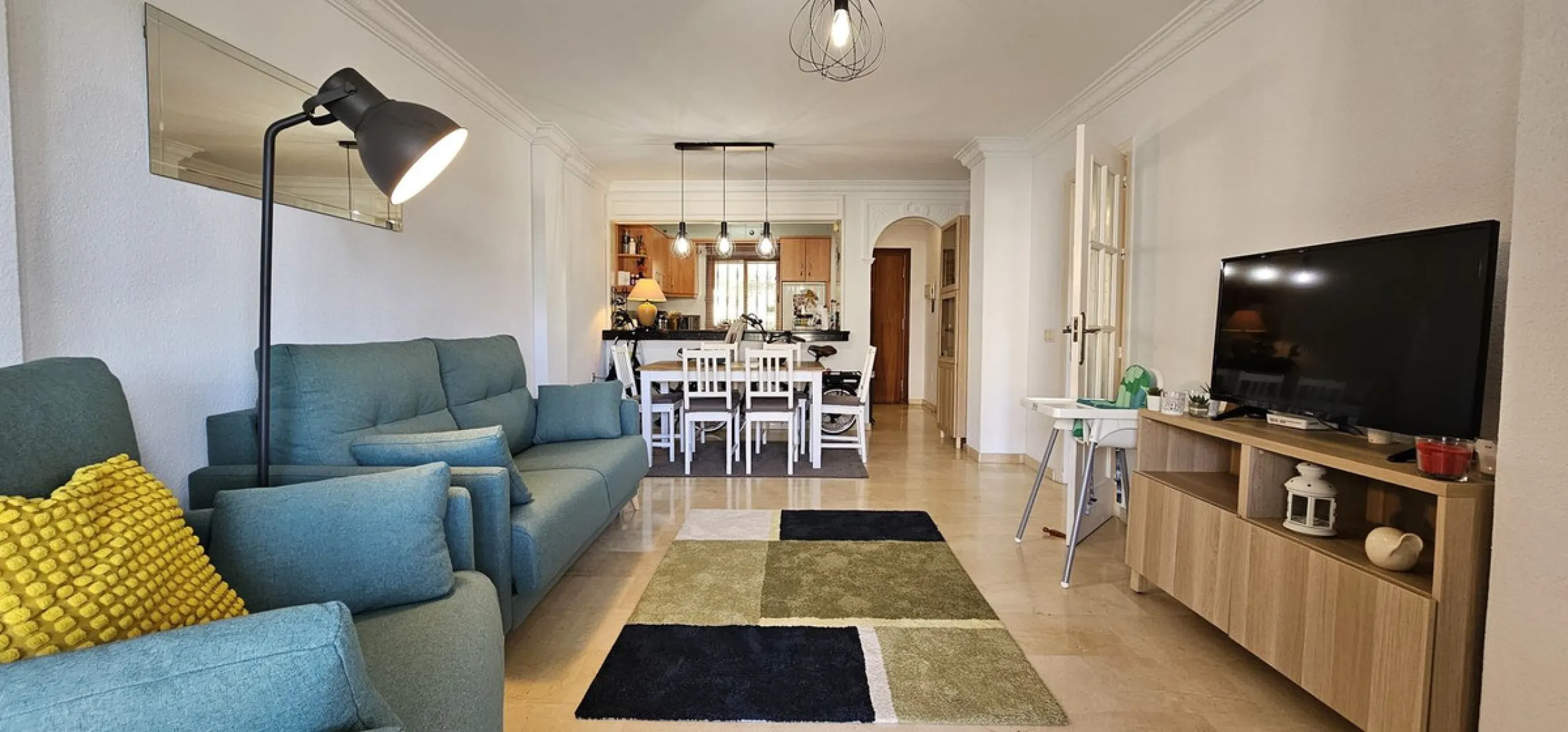 It is located in a beautiful residential area close to everything. The property has very well maintained gardens and a communal swimming pool. The beach, restaurants, supermarkets… All amenities are within walking distance.