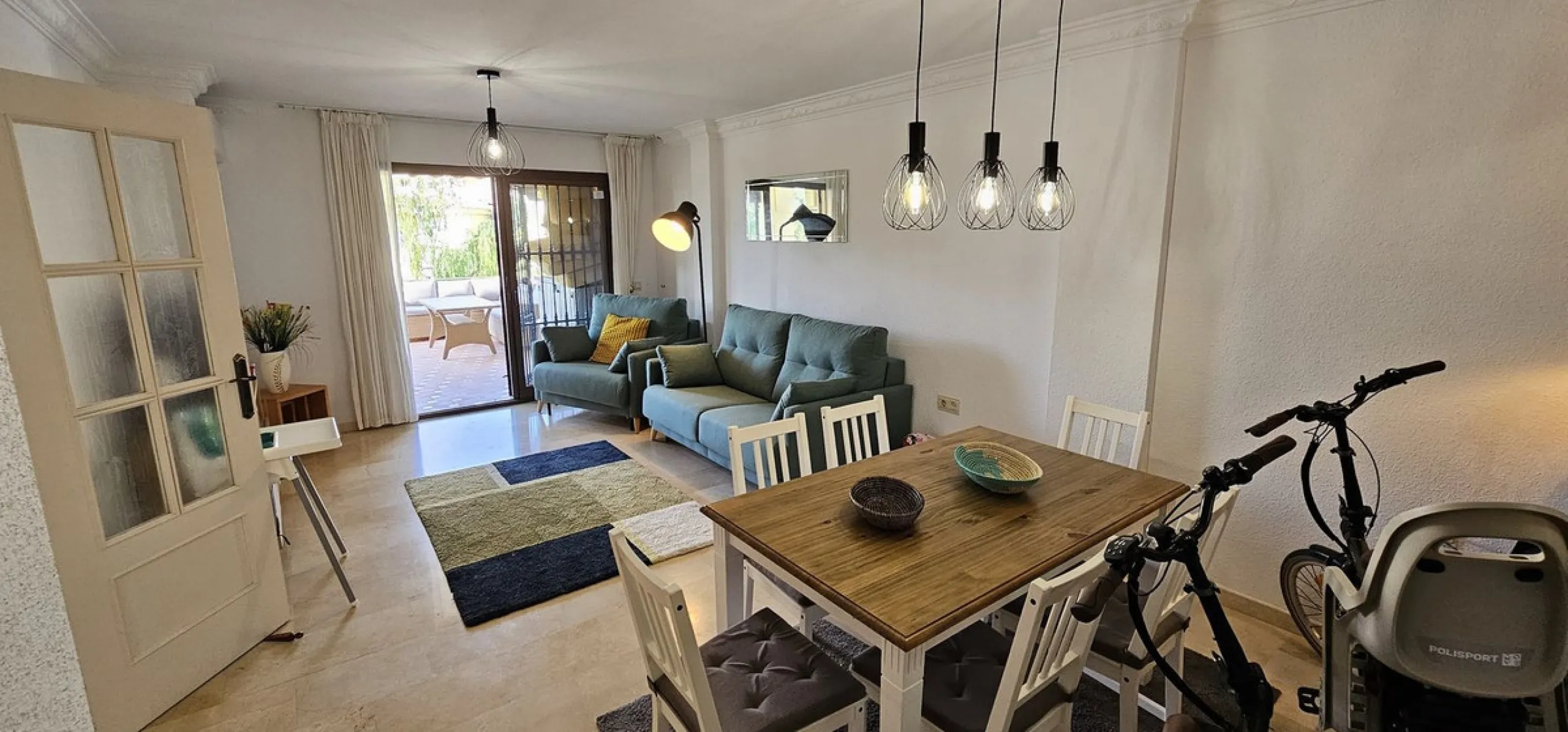 It is located in a beautiful residential area close to everything. The property has very well maintained gardens and a communal swimming pool. The beach, restaurants, supermarkets… All amenities are within walking distance.