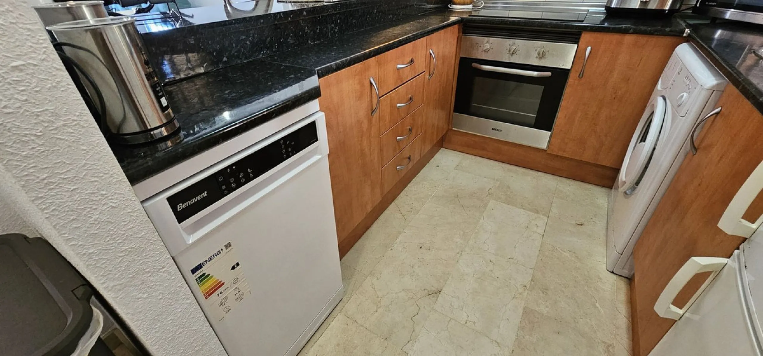 It is located in a beautiful residential area close to everything. The property has very well maintained gardens and a communal swimming pool. The beach, restaurants, supermarkets… All amenities are within walking distance.