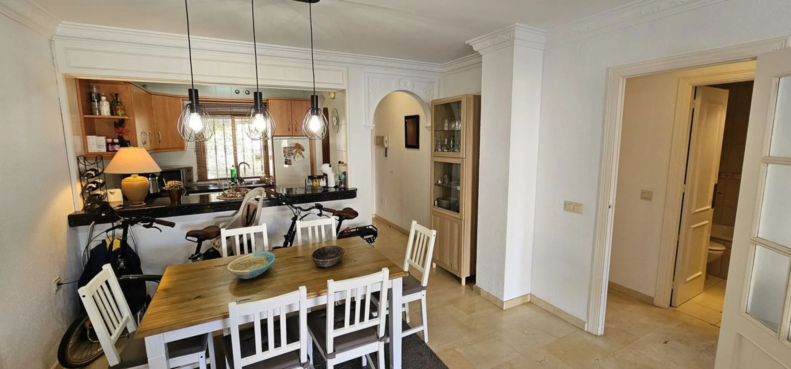 It is located in a beautiful residential area close to everything. The property has very well maintained gardens and a communal swimming pool. The beach, restaurants, supermarkets… All amenities are within walking distance.