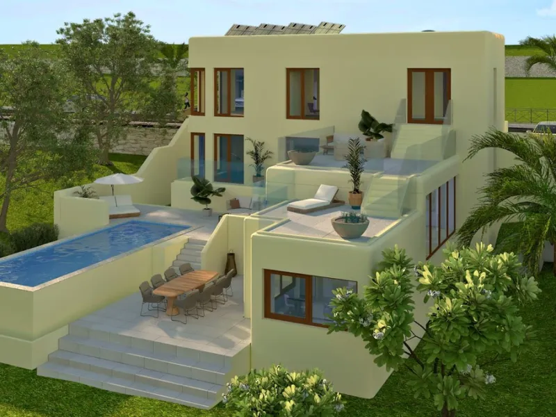 Front line golf villa in Estepona, to be completed 2027. A beautiful home overlooking the golf course. Building licence and architects plans ok and now the construction of a luxurious modern villa with stunning views.