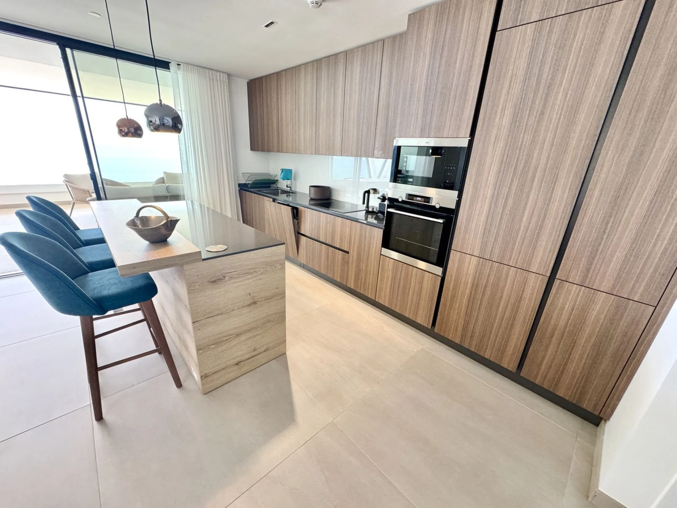REDUCED - Stunning 2 bed duplex Penthouse only 100m to beach, shops & restaurants, with breathtaking 180º Mediterranean sea views. Set in exclusive El Higueron luxury Sports / Spa community with own beach Club.