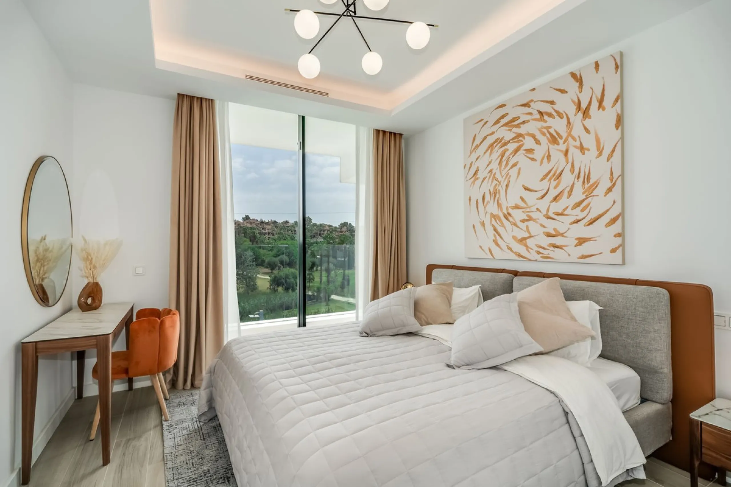 Nestled along the lush greens of Marbella's finest golf course of El Campanario, this luxurious 5-bedroom, 4.5-bath villa offers a seamless blend of elegance and state-of-the-art comfort over 460 square meters of living space. The villa's open layout invi