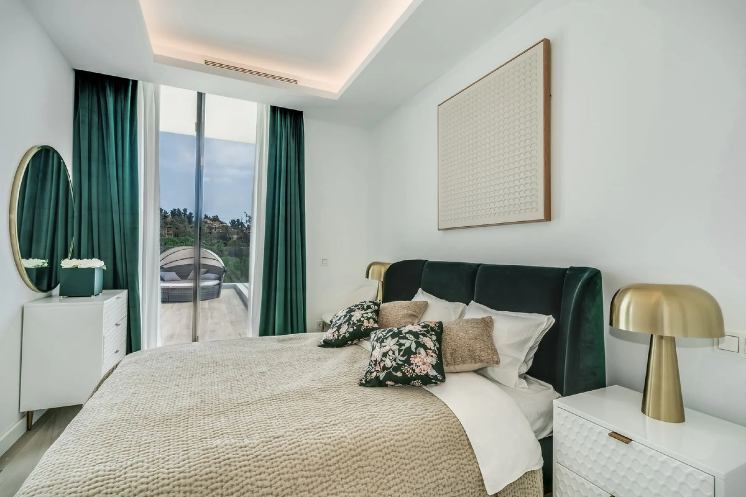 Nestled along the lush greens of Marbella's finest golf course of El Campanario, this luxurious 5-bedroom, 4.5-bath villa offers a seamless blend of elegance and state-of-the-art comfort over 460 square meters of living space. The villa's open layout invi