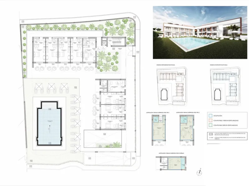 A unique project for an exclusive apartment hotel in Estepona, located on a 1,633 m² plot. It is possible to construct an apartment hotel with an area of 1.197,57 m², featuring 2 floors, 18 apartments, a restaurant, a swimming pool, and a basement. The lo