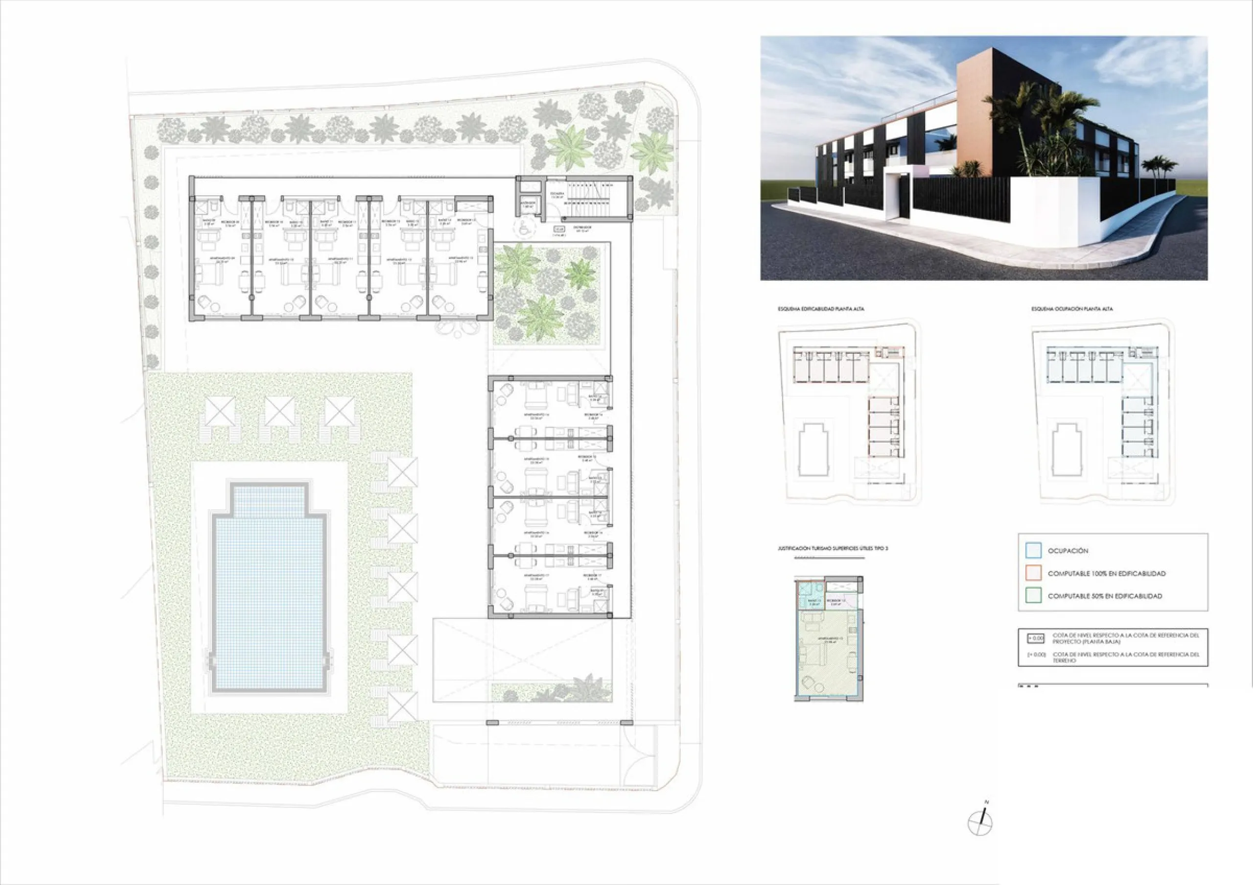 A unique project for an exclusive apartment hotel in Estepona, located on a 1,633 m² plot. It is possible to construct an apartment hotel with an area of 1.197,57 m², featuring 2 floors, 18 apartments, a restaurant, a swimming pool, and a basement. The lo