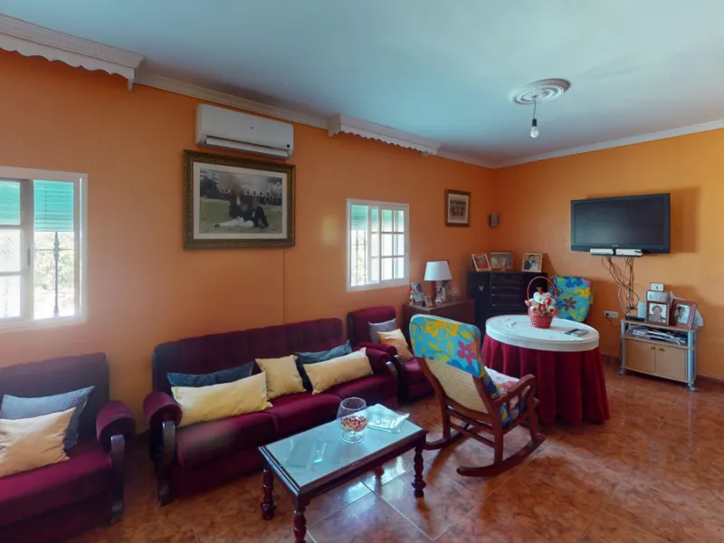 This charming finca is situated in a serene and peaceful location, offering picturesque views of the surrounding landscape. The expansive property boasts 280 magnificent mango trees, 90 stately avocado trees, and several blooming citrus trees, creating a 